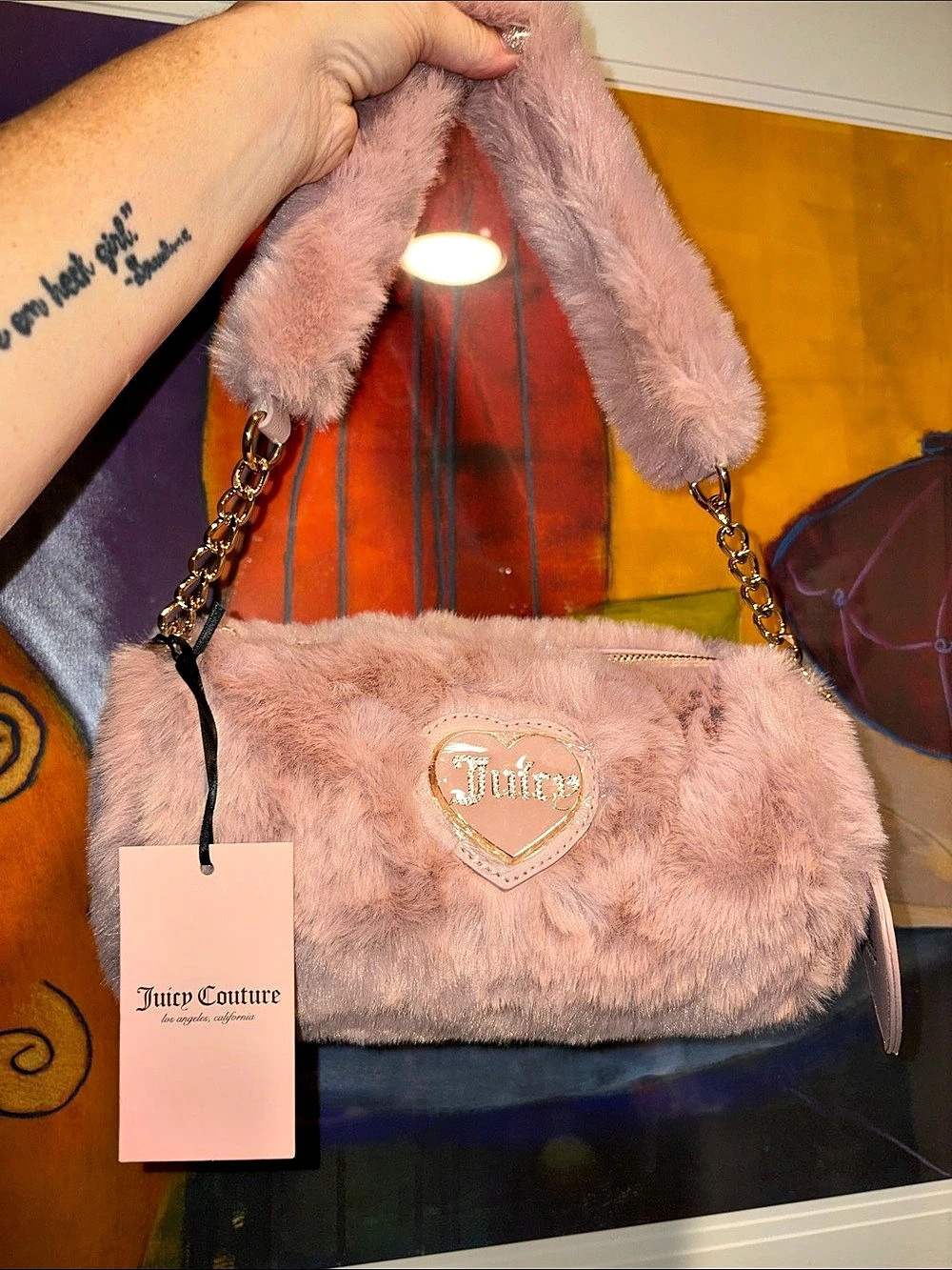 Juicy Couture Pink Faux Fur Shoulder Bag NWT